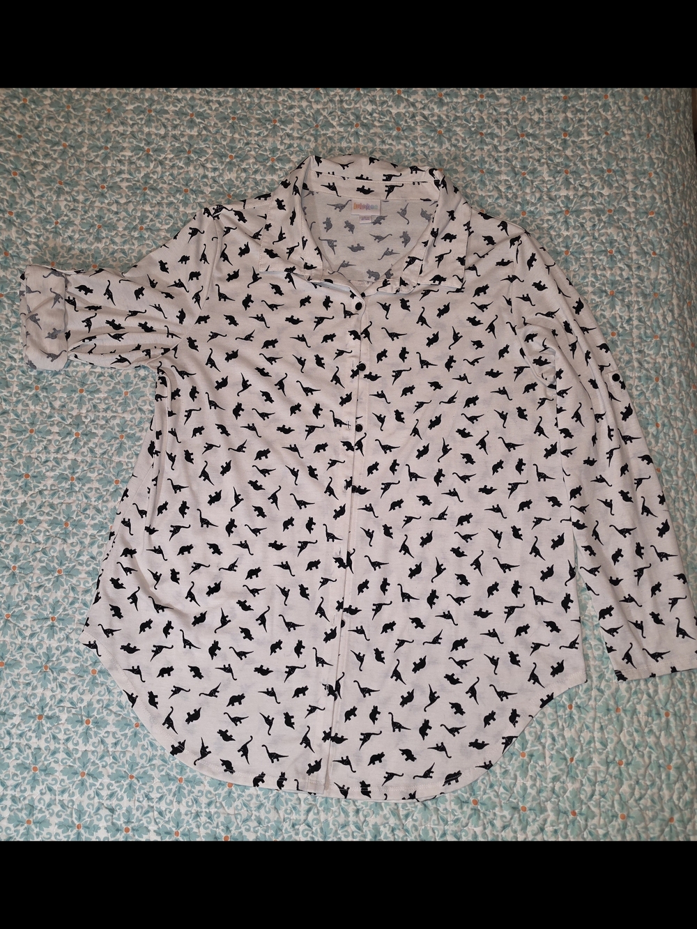 LuLaRoe White Top with Black Dinosaur Silhouette Print